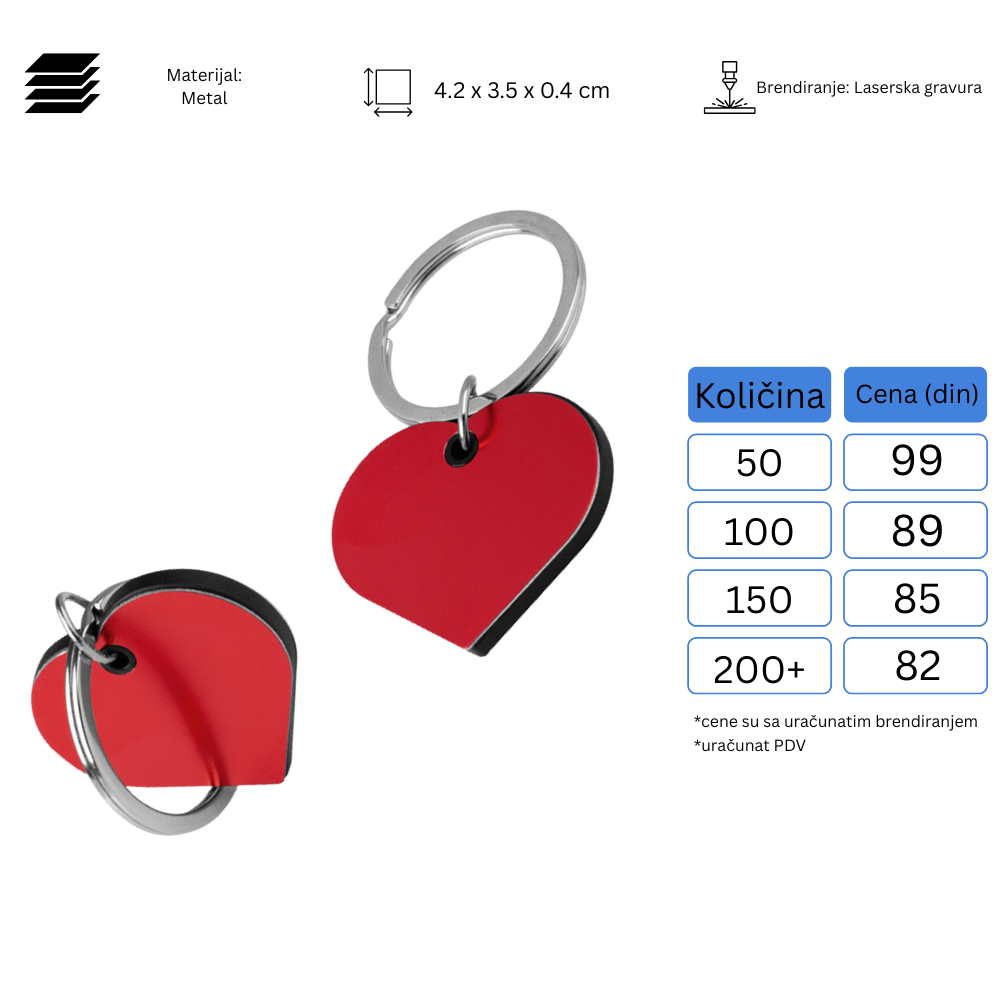 Reklamni metalni privezak za ključeve Srce