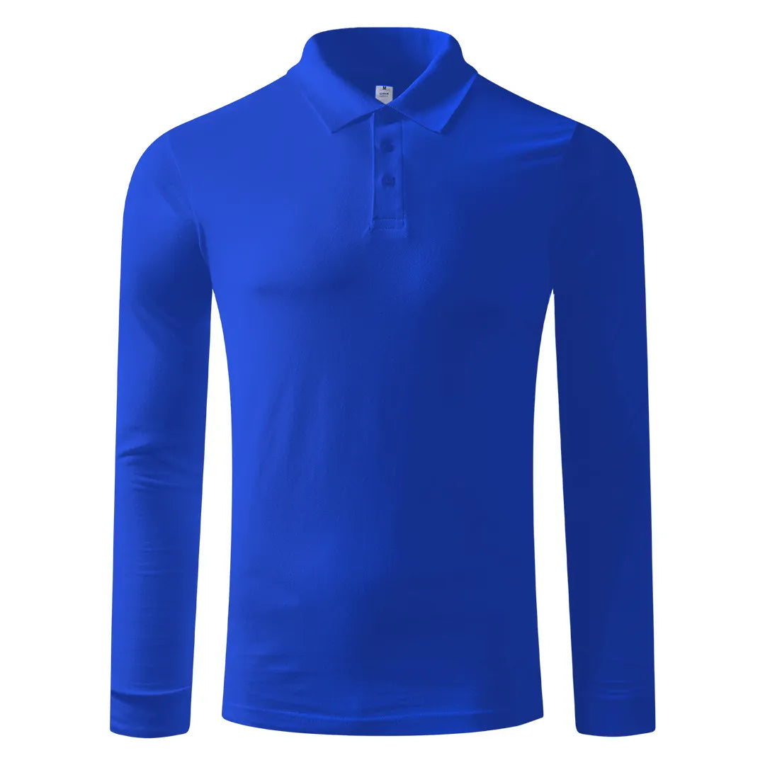 Pamučna polo majica dugih rukava, 180 g/m2 Azzurro II (unisex) - uračunata štampa ili vez