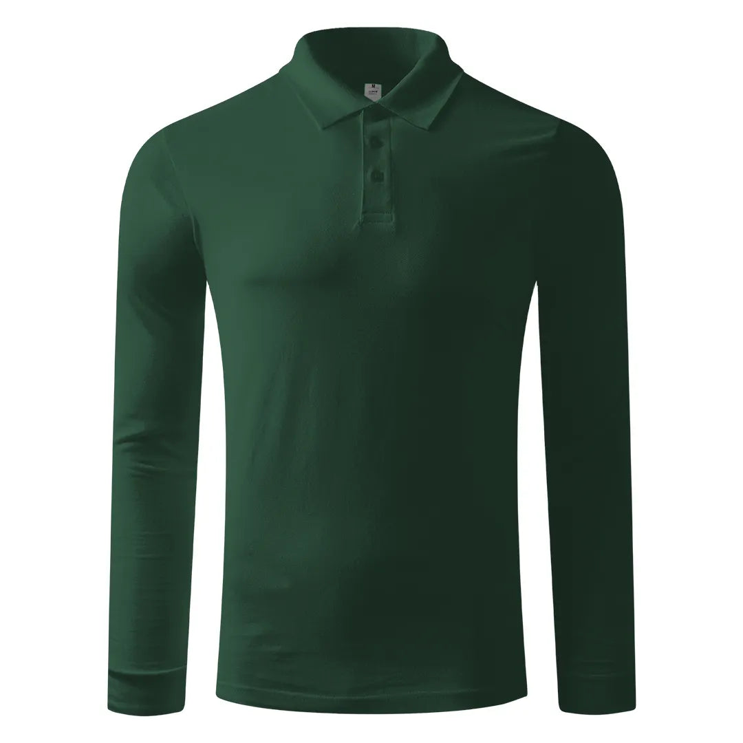 Pamučna polo majica dugih rukava, 180 g/m2 Azzurro II (unisex) - uračunata štampa ili vez