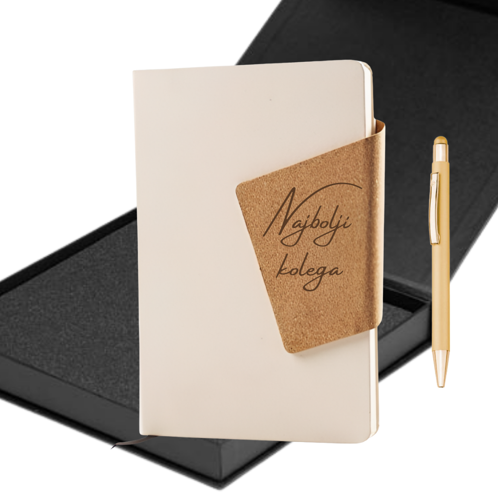Set Rimini - notes A5 i olovka sa laserskom gravurom – u gumiranoj kutiji sa magnetom