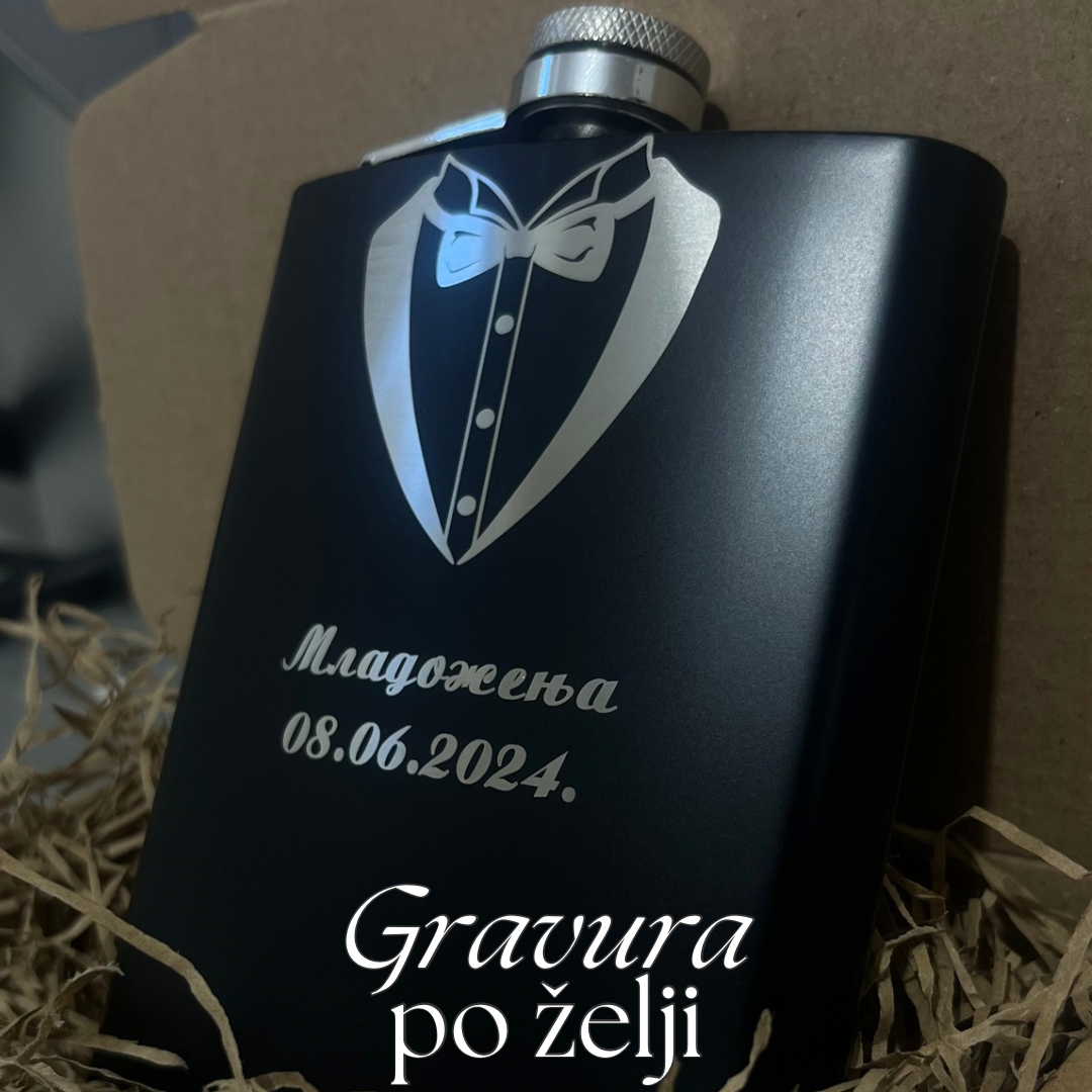 Crna pljoska 230ml sa laserskom gravurom po želji