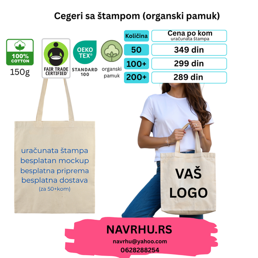 Reklamni ceger od organskog pamuka 150g/m2 - uračunata štampa