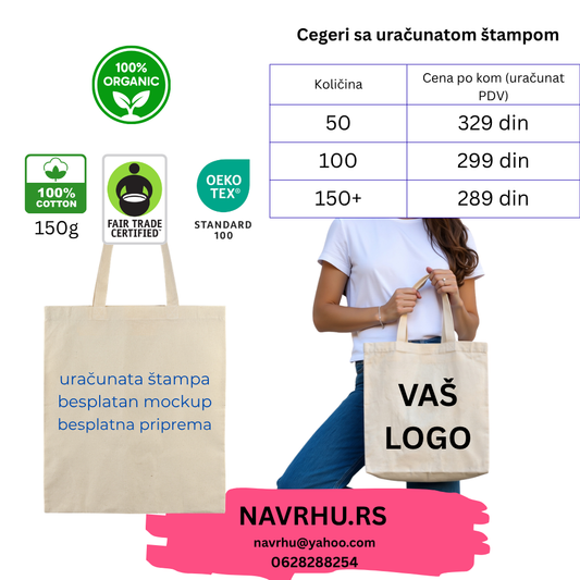 Reklamni ceger od organskog pamuka 150g/m2 - uračunata štampa