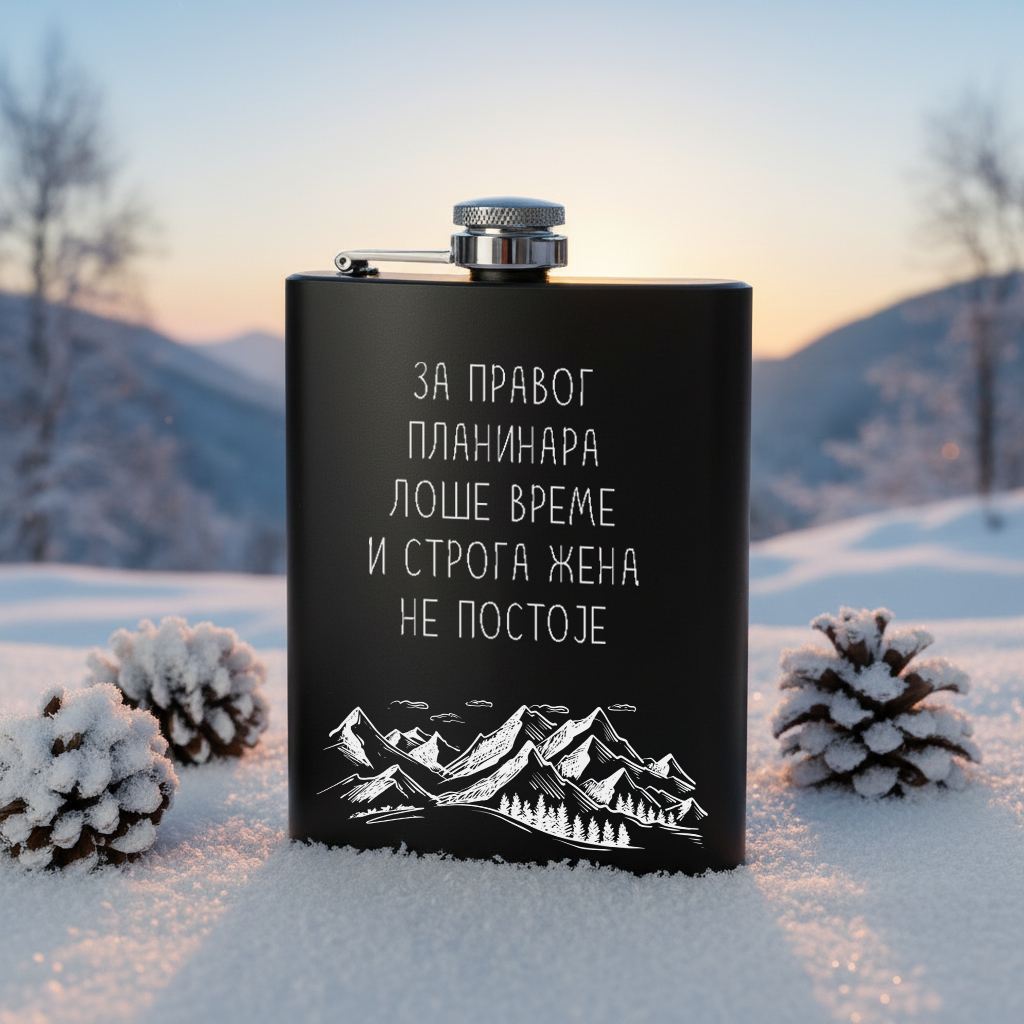 Crna pljoska 230ml - Za pravog planinara, loše vreme i stroga žena ne postoje