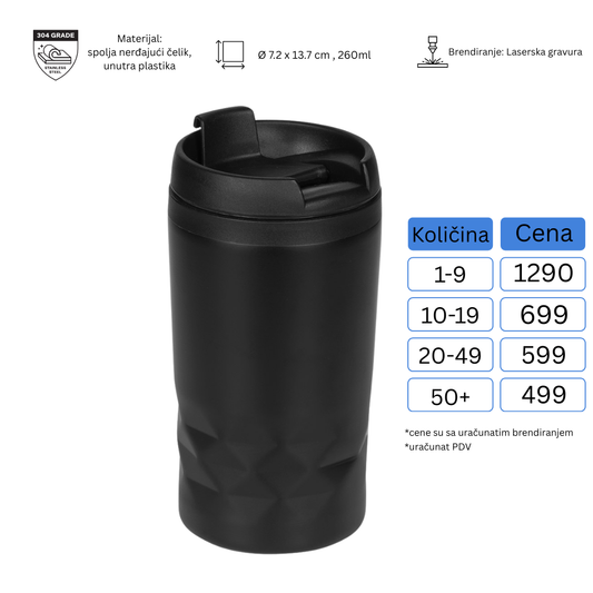 Šolja/termos za poneti Diamond 260 ml - vaš brend kao jutarnja rutina