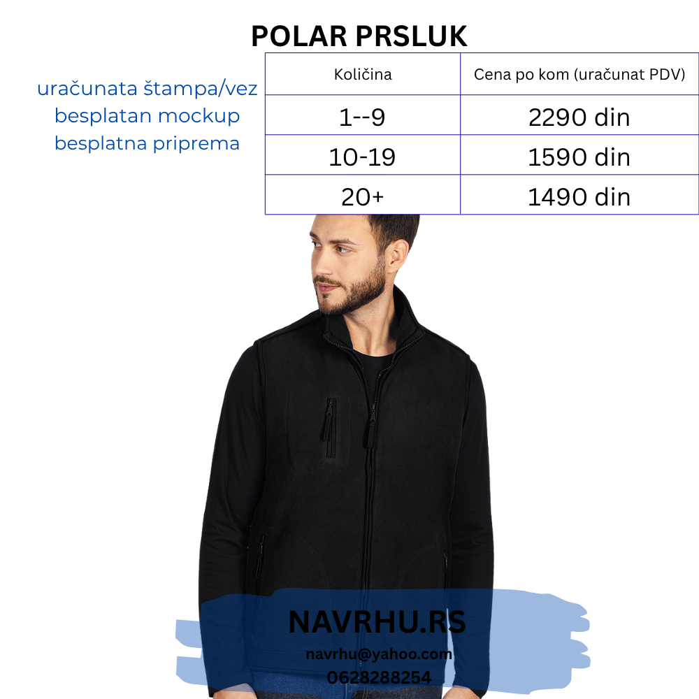 Prsluk od brušenog polara, 280 g/m2 - uračunat vez