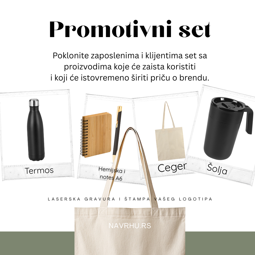 Promotivni set 5 u 1 - ceger, termos, šolja, hemijska olovka i notes A6