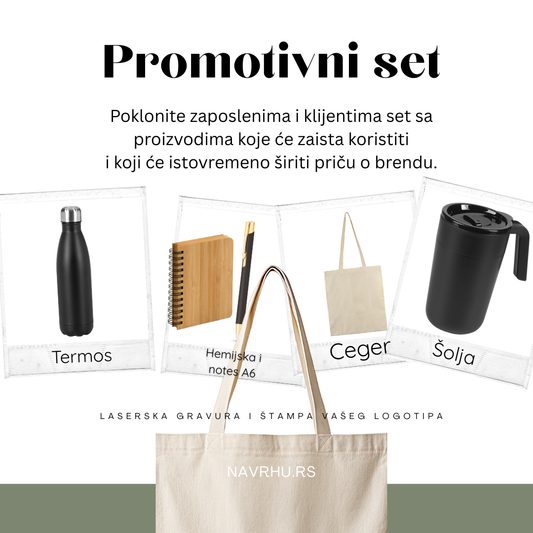 Promotivni set 5 u 1 - ceger, termos, šolja, hemijska olovka i notes A6