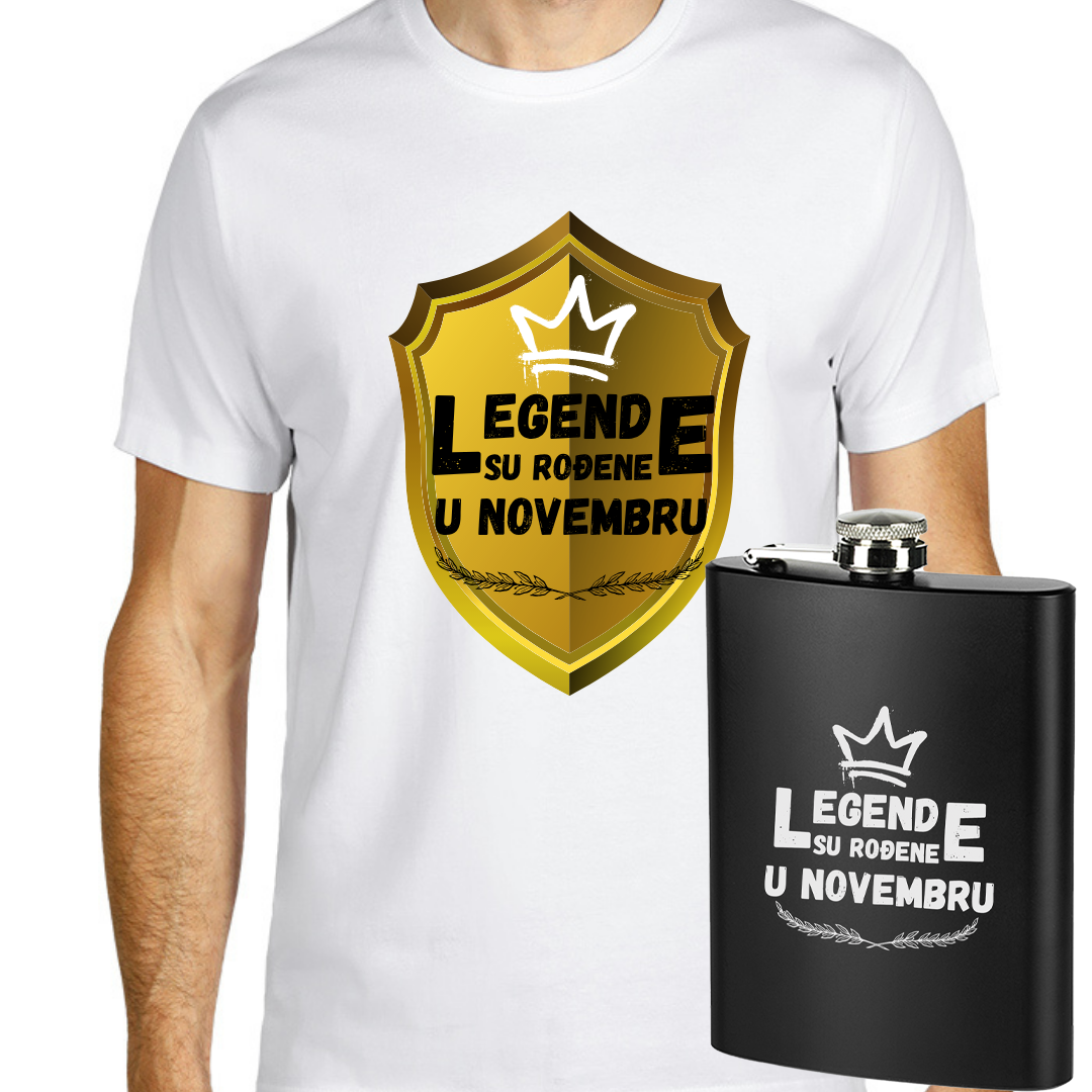 Majica premium pamuk- Legende su rođene u (odaberi mesec) + pljoska gratis