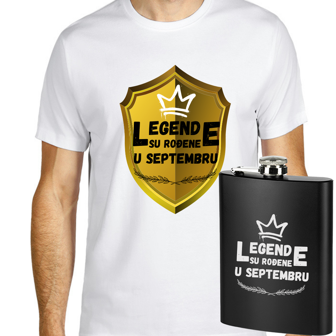 Majica premium pamuk- Legende su rođene u (odaberi mesec) + pljoska gratis