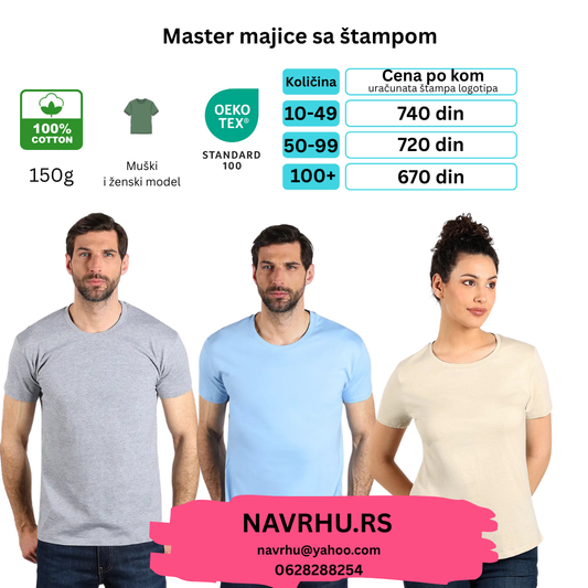 Master pamučna majica u boji 150g/m2 (uračunata štampa po želji) - reklamne majice