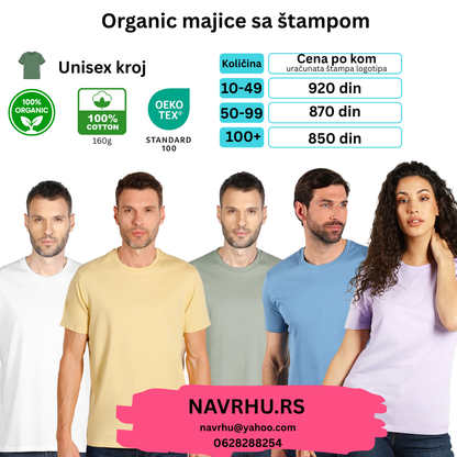Reklamna majica Organic T (organski pamuk) (Unisex) 160g/m2 (uračunata štampa)