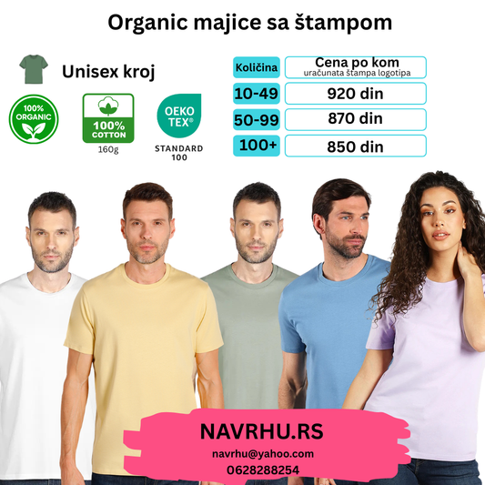 Reklamna majica Organic T (organski pamuk) (Unisex) 160g/m2 (uračunata štampa)