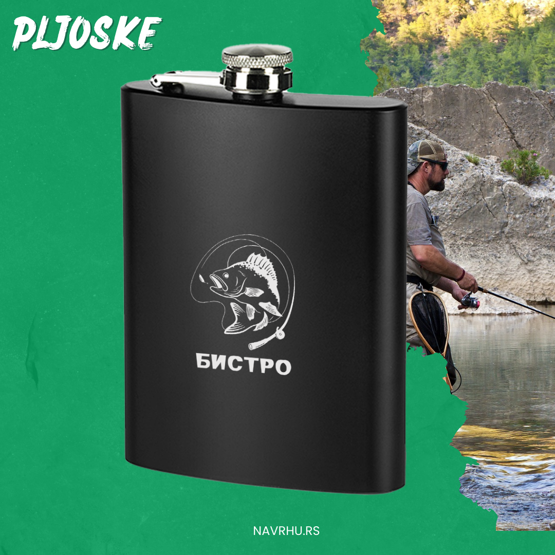 Crna metalna pljoska sa natpisom po želji - laserska gravura